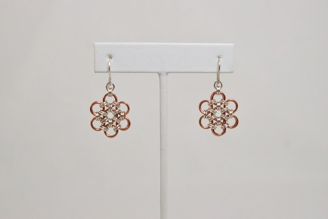 Japanese 12-in-2 Flower Earrings in Copper and Silver Enameled Copper